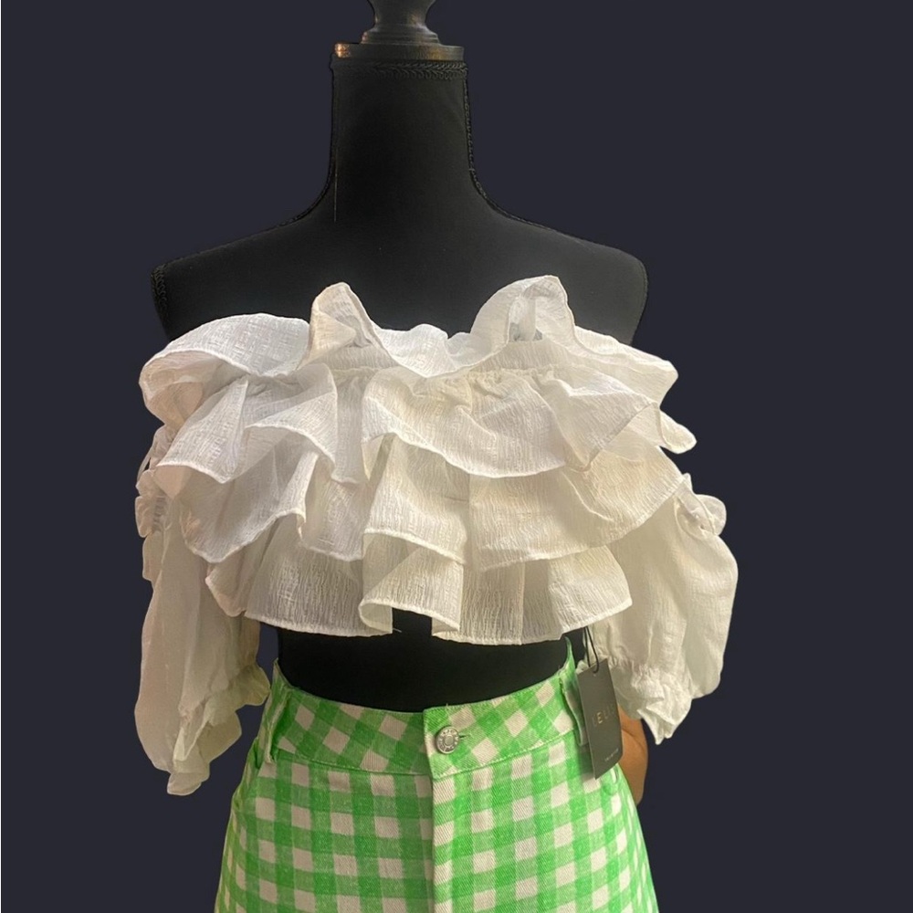White Ruffled Off-Shoulder Top - Picture 3 of 3